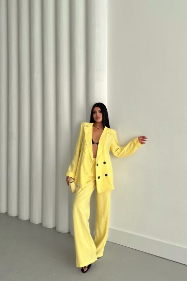 MODAL 4 DÜĞME ASTARSIZ CEKET - PANTOLON TAKIM - Sarı resmi
